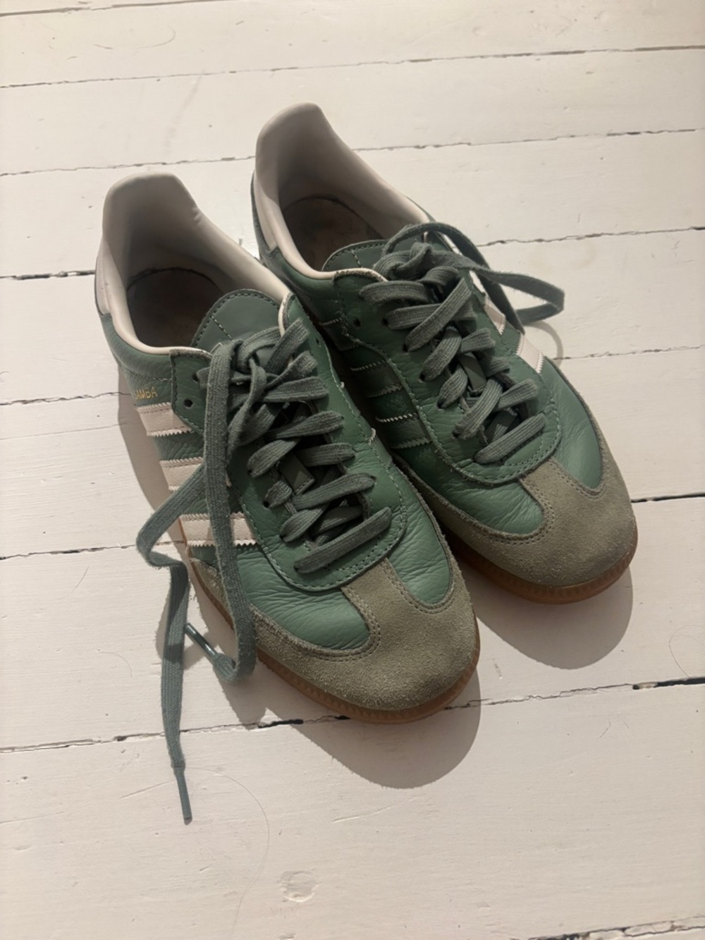adidas Sage Green Leather & Suede Samba Sneakers